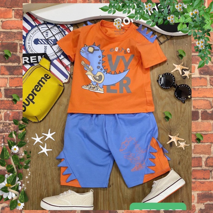 Đồ Bộ Bé Trai Size 10kg-40kg Thun Cotton Co Giãn 4 Chiều Mềm Mịn Siêu Mát Hình Khủng Long.1605.6