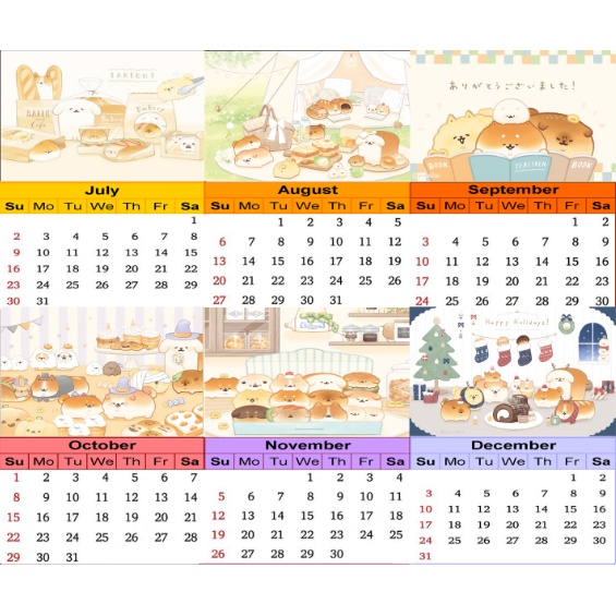 Lịch để bàn mini chó bánh mỳ yeastken 2024 LMI1a lịch hoạt hình dễ thương 12x9cm