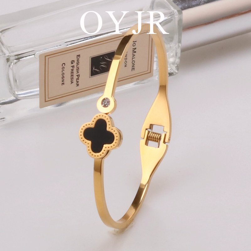 Vòng tay OYJR mặt dây hình cỏ 4 lá bằng titan chống gỉ thời trang cho nữ