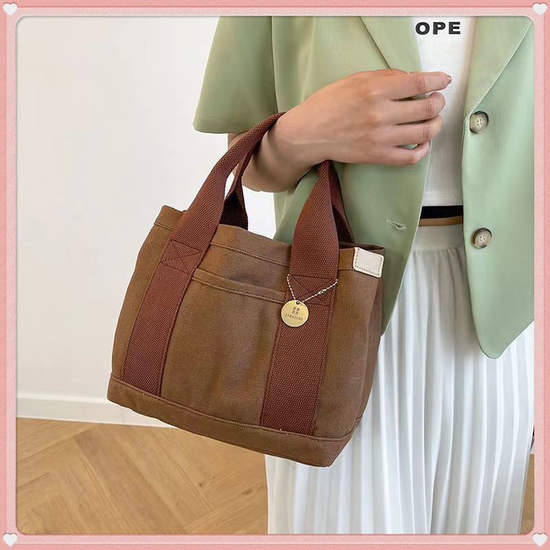 M97-Túi Đựng Hộp Cơm Trưa Bằng Vải Bố Thiết Kế Mới Đơn Giản Thời Trang Dành Cho Nữ túi phụ nữ túi xách tay Túi đeo vai  thời trang hàn quốc túi tote vải cái víP
