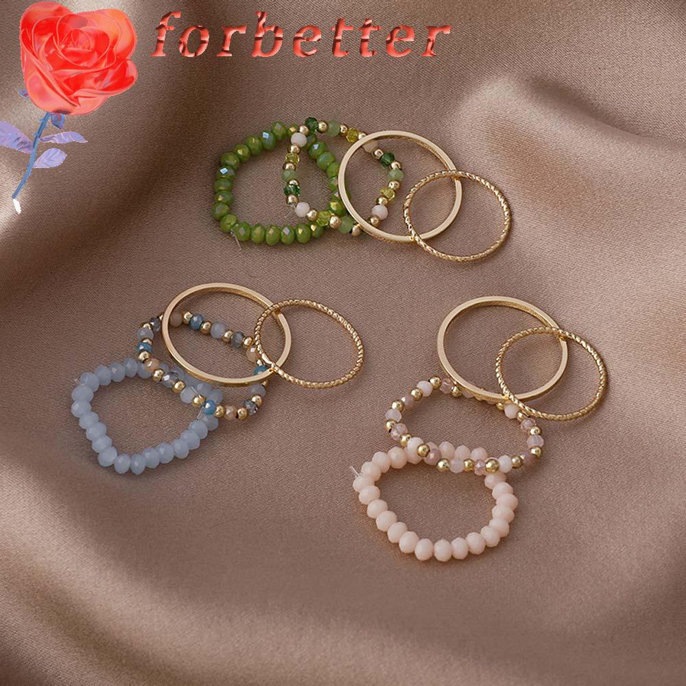 Set 4 Nhẫn Đeo Ngón Tay Bằng Kim Loại Nhiều Màu Thời Trang Hàn Quốc Cổ Điển