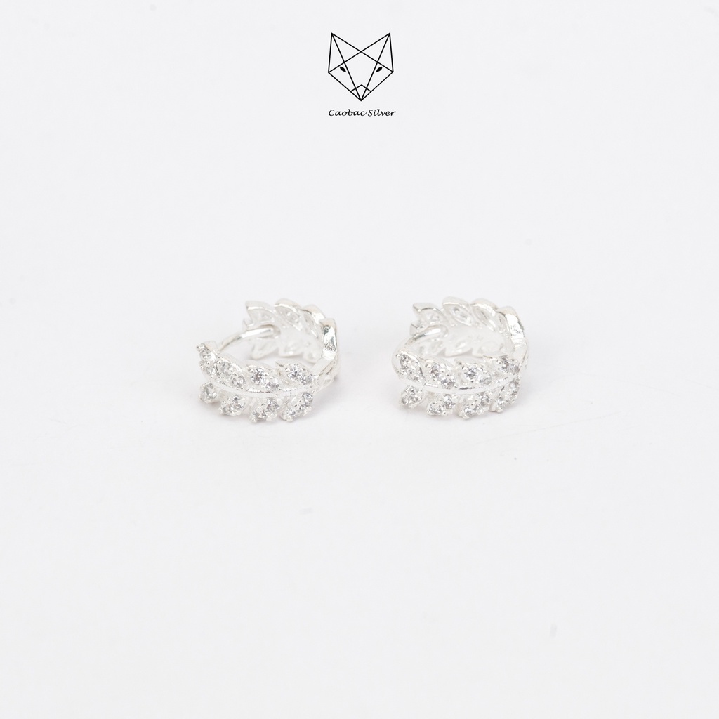 Khuyên Tai Bạc Ta Nữ CaoBac Silver Hình Lá Đính Đá Thiết Kế Kiểu Dáng Tròn Xinh Xắn Thanh Lich Dành Tặng Cho Bạn Nữ