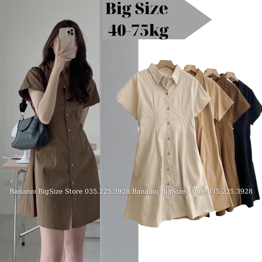 Đầm váy nữ bigsize cổ sơ mi cài cúc chiết eo lưng chun nhiều màu xinh hết nấc váy nữ bigsize 5915