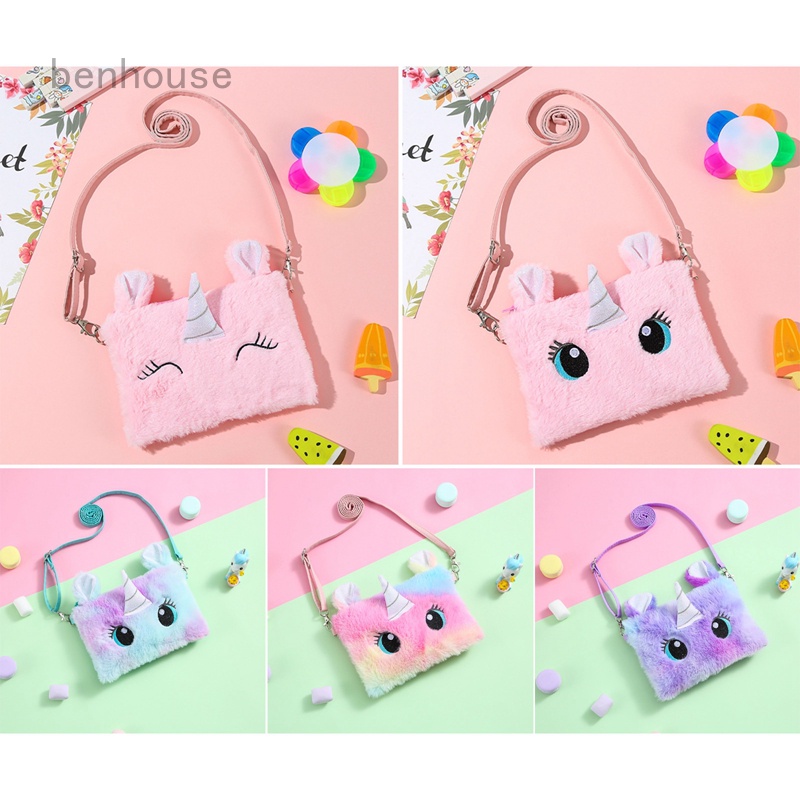 Túi Đeo Chéo Hình Kỳ Lân Bằng Nhung Lông Dễ Thương Xinh Xắn Cho Bé Gái