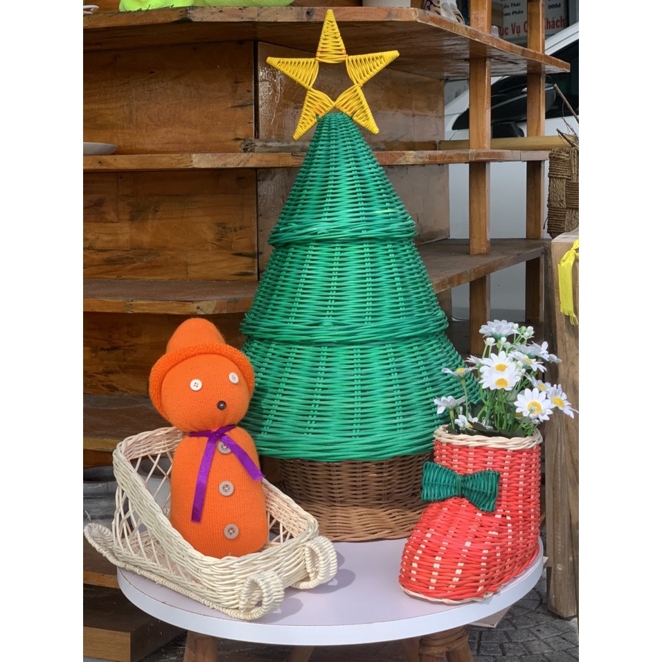 Phụ Kiện Trang Trí Noel Chất Liệu Bằng Mây Tự Nhiên Cao Cấp/ Decor Trang Trí Giáng Sinh Co Quán Cafe, Cửa Hàng