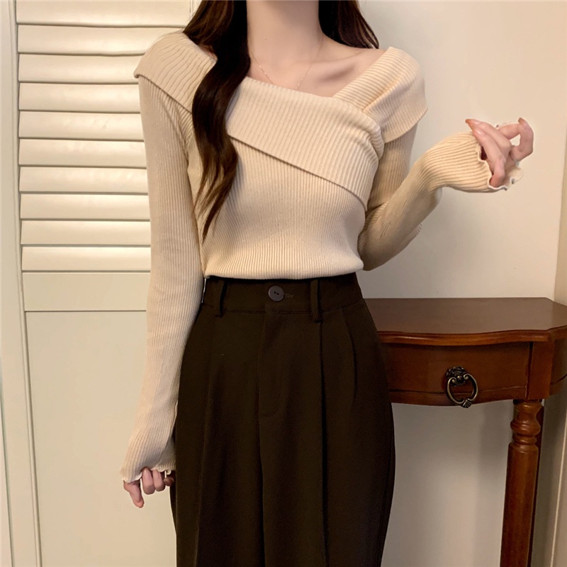 Áo Khoác Dệt Kim Tay Dài Hở Vai Dáng Chữ a Thời Trang Mùa Thu