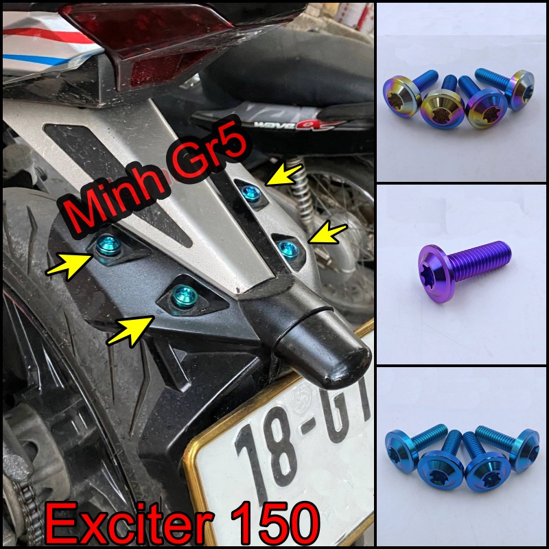 Bộ 4 Ốc Titan GR5 Đuôi Dè Chắn Bùn Sau Exciter 150 (Ốc Dàn áo Ex150)