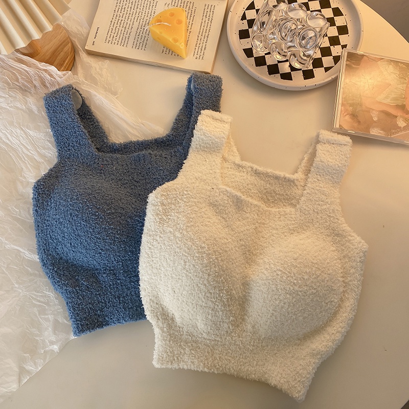 Áo Lót Lông Cừu Không Gọng Giữ Nhiệt Có Đệm Ngực Lót Nhung Dày Màu match