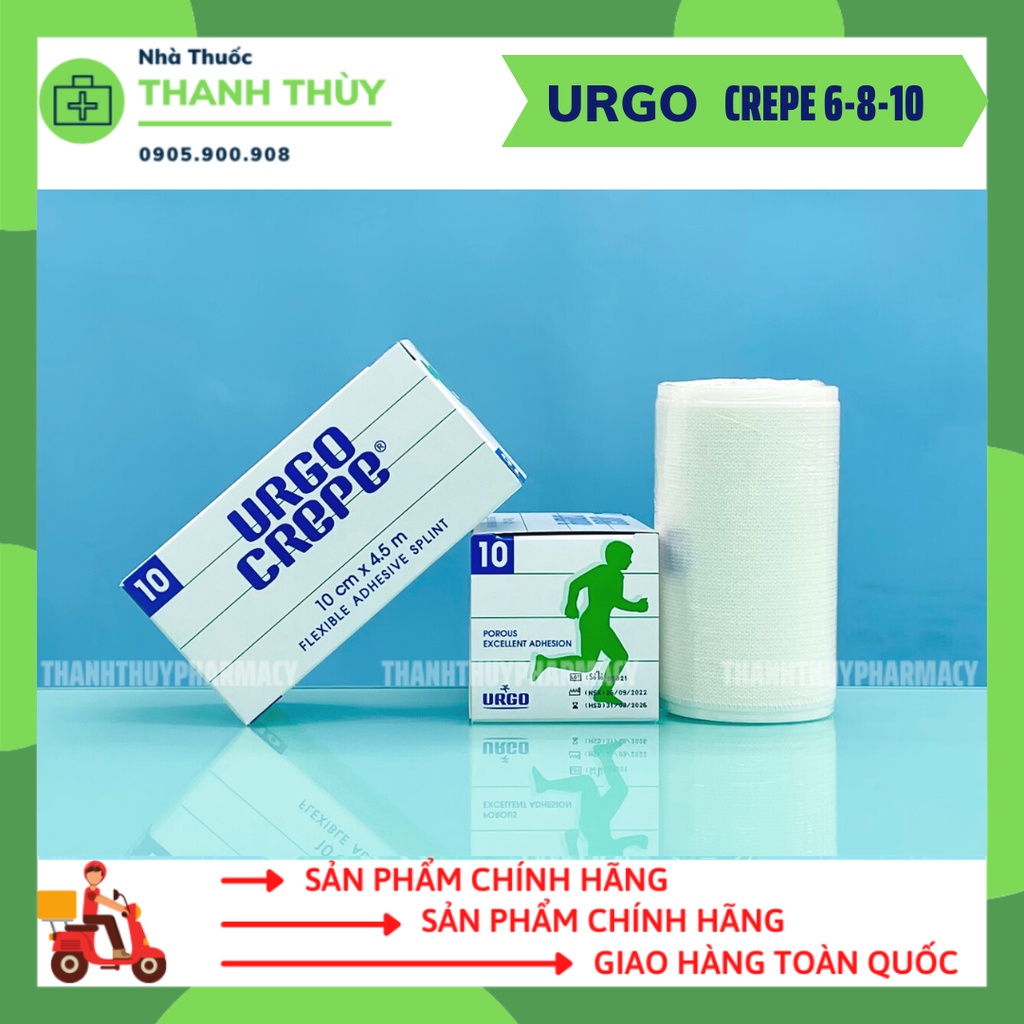 URGO CREPE 6-8-10 Băng Keo Cuộn Y Tế Thun Co Giãn Dán Sườn Trong Chấn Thương, Sau Phẫu Thuật