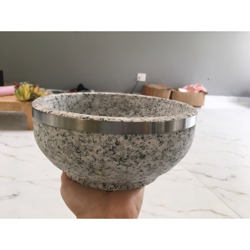 Bát đá làm cơm trộn, phở bát đá size 18cm kèm đế gỗ
