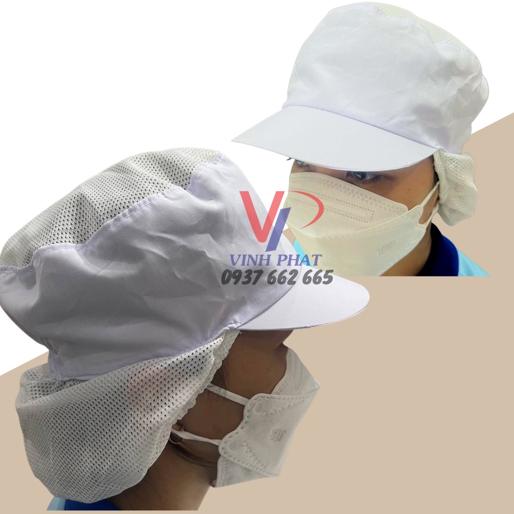 Nón Vải Lưới Dài Trùm Tóc Công Nhân SX Thực Phẩm, Thuỷ Sản Màu Trắng  - Mũ Lưới Dài Màu Trắng - Hình thật, có sẵn.