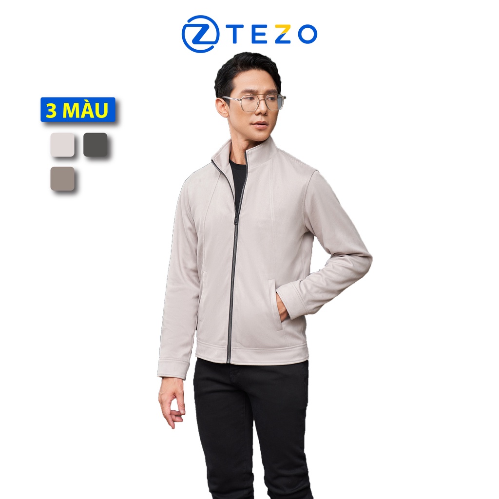 Áo da lộn cao cấp Tezo thiết kế cổ 5 phân lót lụa 22AD5T001