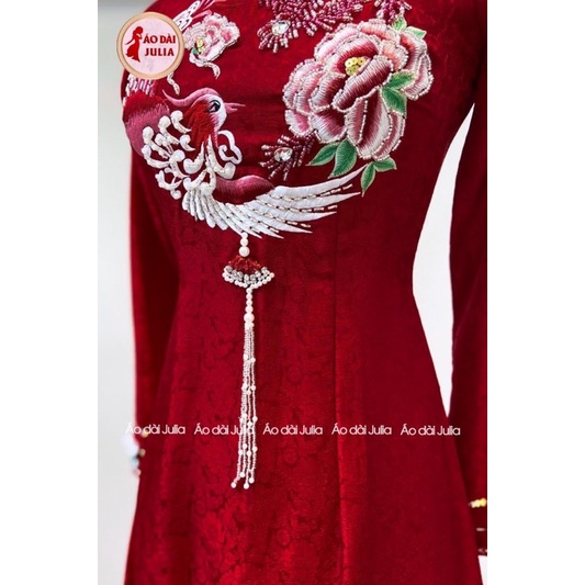ÁO DÀI CÔ DÂU ĐỎ KẾT HOA PHỤNG CAO CẤP