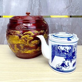Giỏ ủ tích trà nhựa minh Hải 1,5l họa tiết đồng quê bộ 1 ủ +1 tích 1,5l