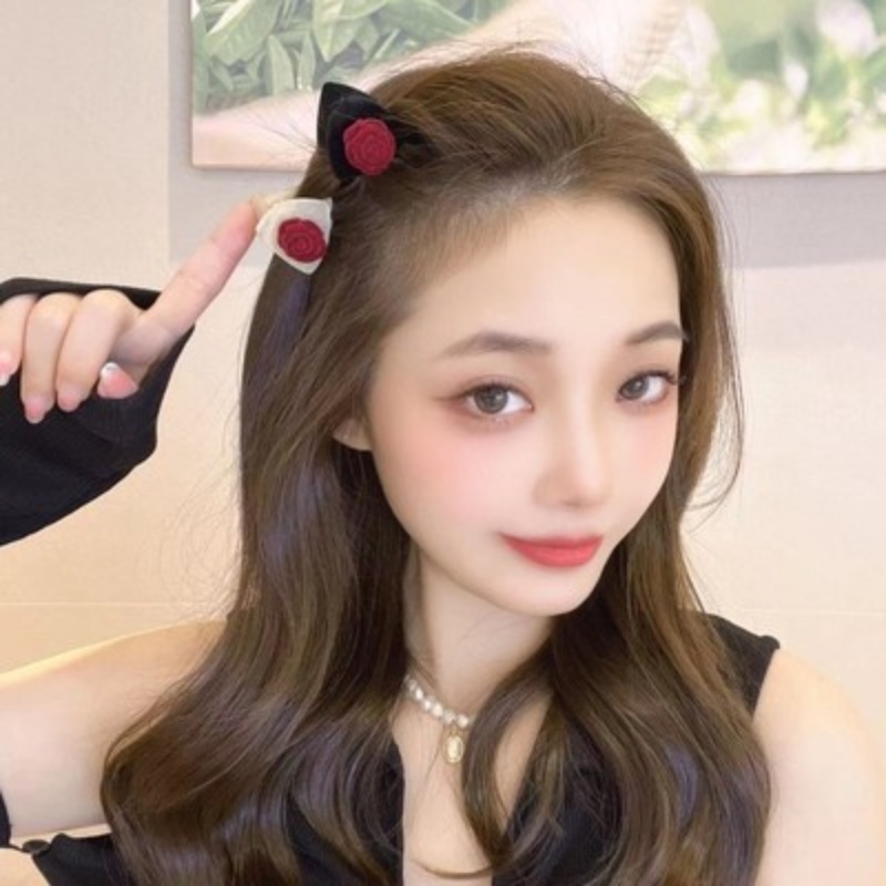 Kẹp Tóc Hình Tai Mèo Hai Mặt Màu Trơn Phong Cách Retro Cho Nữ
