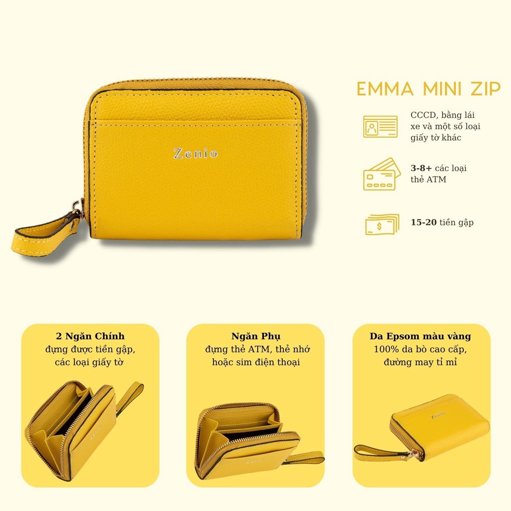 Ví Nữ Emma Mini Zip Da Epsom Màu Vàng Tươi - Ví Cầm Tay Nữ Thời Trang, Nhiều Ngăn