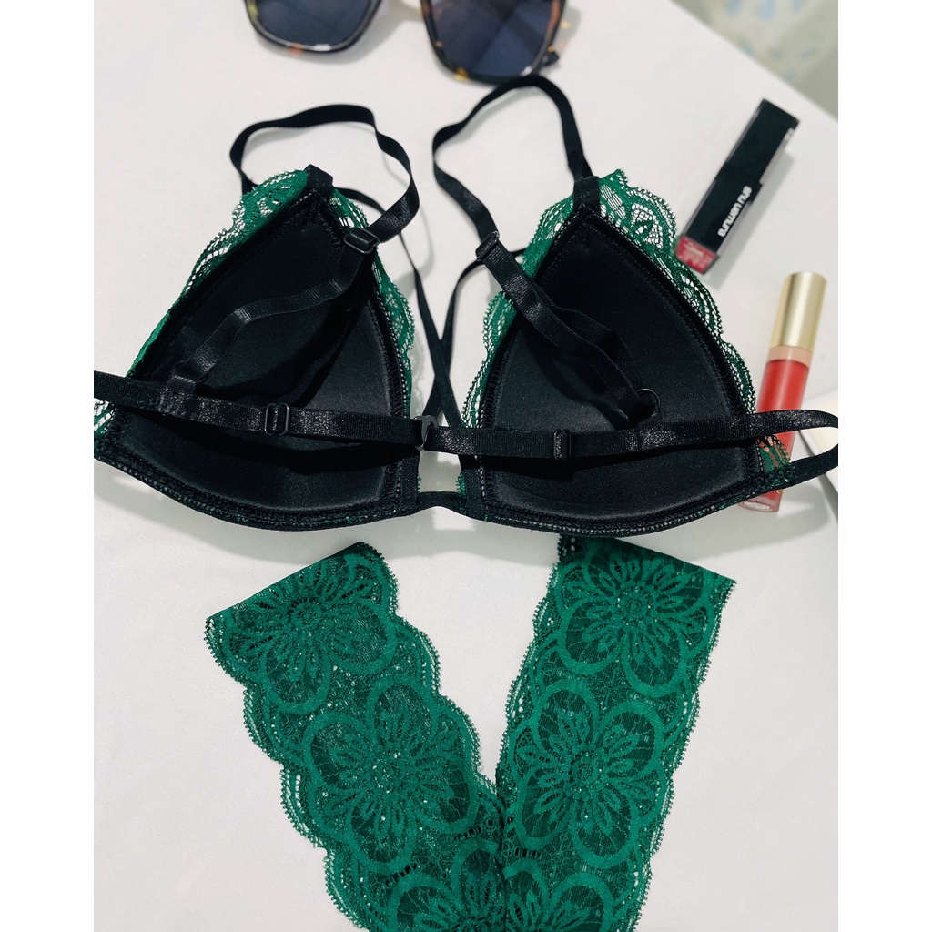 Đồ lót nữ màu xanh rêu ALA BRALETTE có dây chéo mút đệm mỏng không gọng