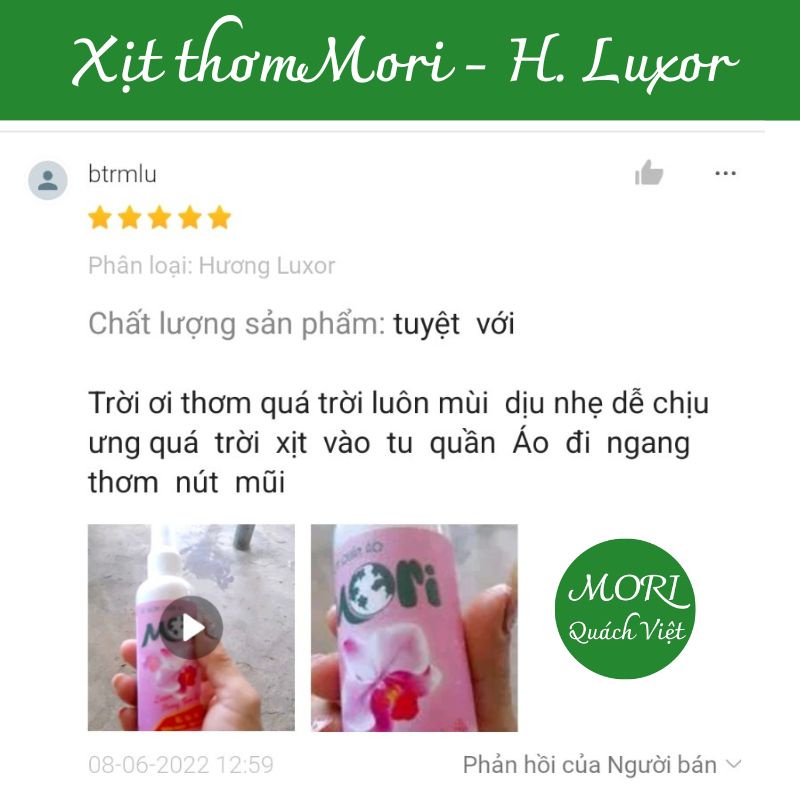 Xịt thơm quần áo mori hương luxor, xịt khô giúp quần áo thơm tho như xức nước hoa, chai 100ml, quachviet208