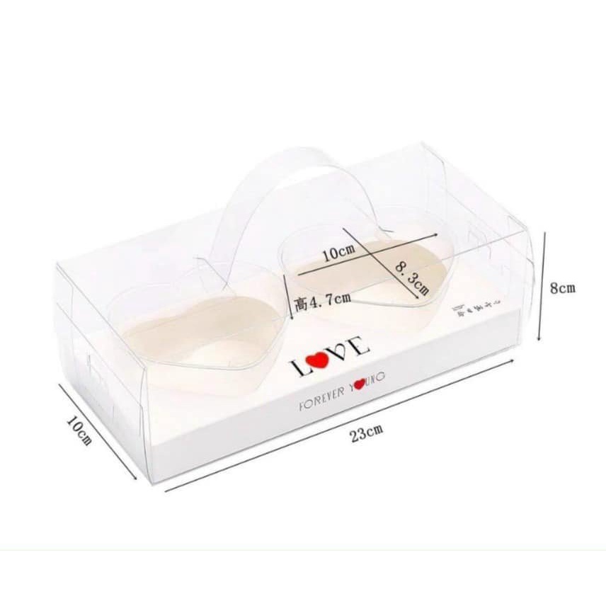 10 Hộp mica 2 trái tim đựng bánh panna cotta - tiramisu - mousse - tặng quà lễ tình nhân - 14/2- valentine -8/3