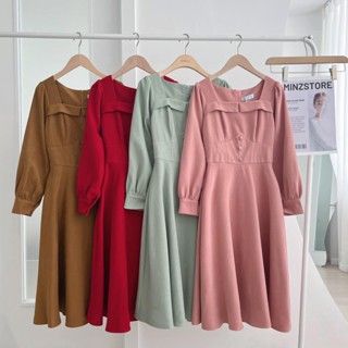 Váy Nhung Tăm Nữ Minz Store Mã 3472, Thiết Kế Cổ Vuông Cách Điệu Dáng Xòe Hàn Quốc