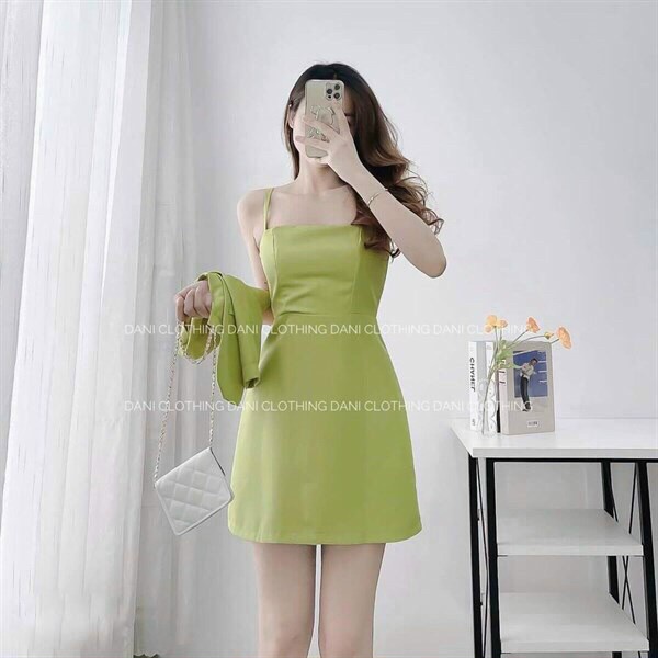 (FreeShip) đầm 2 dây dáng xòe kèm khóa nhẹ tay ngắn from croptop,thiết kế ôm eo tone màu tôn da,diện đi đâu cũng sanảnh