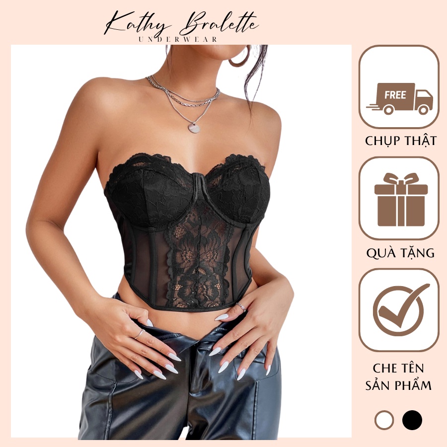 B04 Áo Kiểu Corset Cúp Ngực Không Dây Phối Ren Định Hình Tôn Dáng Kiểu Dáng Croptop Mix Đồ Siêu Xinh