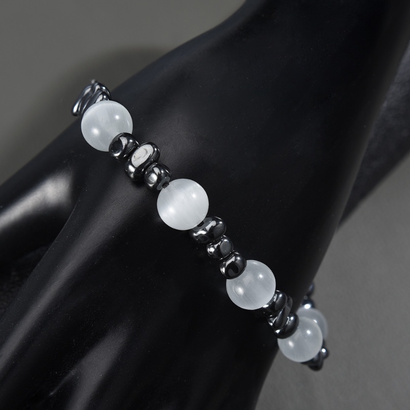 Vòng Tay Chuỗi Hạt Đá Mắt Mèo Bằng Thép Titan Màu Đen Phong Cách Hàn Quốc Cổ Điển Thời Trang Cho Cặp Đôi