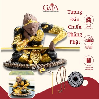 Tượng đấu chiến thắng phật - tượng tôn ngộ không kèm đế dán oto, chuỗi hạt và gậy thiết bảng