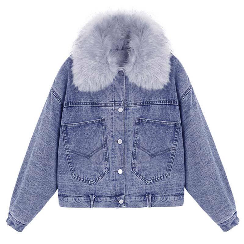 Áo Khoác Denim Cotton Lót Lông Cừu Dày Dặn Phong Cách Mới 2022