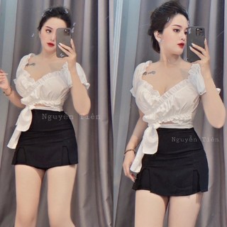 Sét áo bẹt vai quấn eo kèm chân váy xẻ a22/tt6