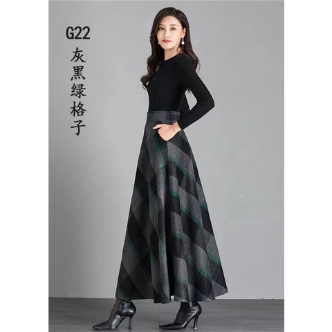 Chân Váy Len Chữ A Dáng Dài Lưng Cao Họa Tiết Kẻ Sọc Thời Trang Thu Đông Hàng Mới 2022