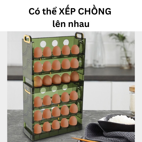 Khay để trứng tủ lạnh 3 tầng chứa 30 quả, nhựa PET an toàn, có thang ghi nhớ thời gian lưu trữ