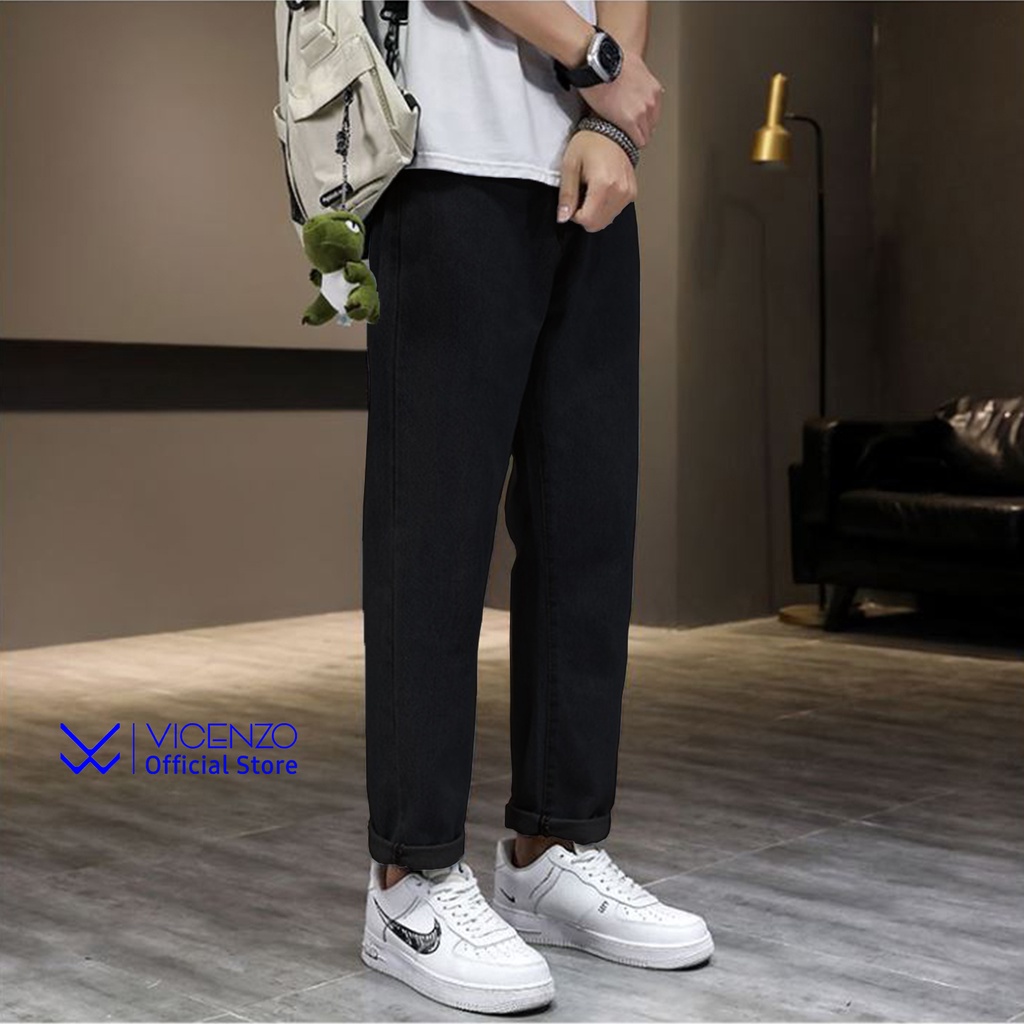 Quần Jean Baggy Nam VICENZO Ống Rộng Đen Xanh Phong Cách Unisex Trẻ Trung, Quần Baggy Bò Jeans Nam Ống Rộng Thoải Mái | BigBuy360 - bigbuy360.vn