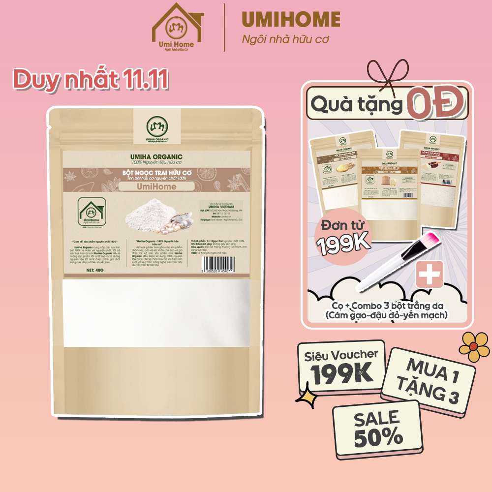 Bột đắp mặt Ngọc Trai nguyên chất UMIHOME 40g tăng cường Collagen, dưỡng trắng da hiệu quả