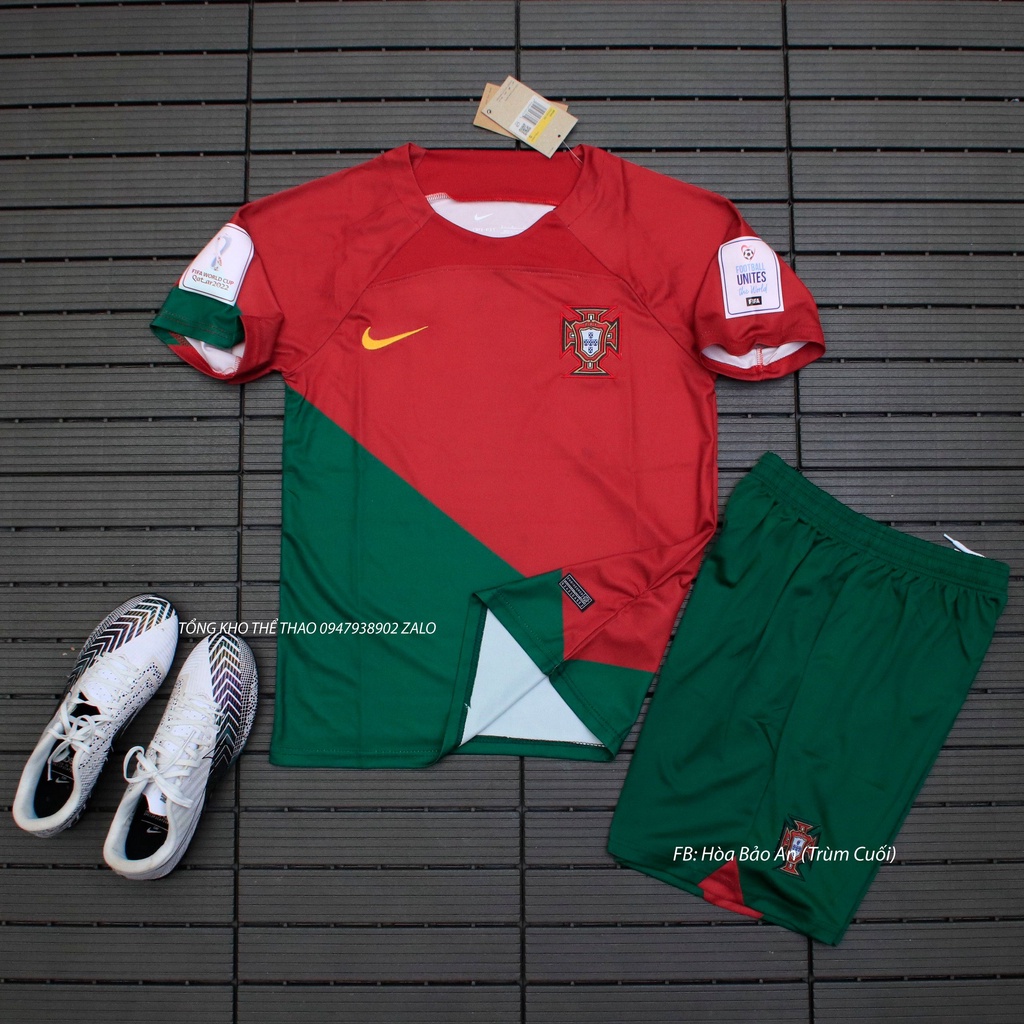 Áo Đá Banh Tuyển Bồ Đào Nha Quần Xanh, Bộ quần áo bóng đá Đội Tuyển Bồ Đào Nha sân nhà, sân khách Euro 2022 Vải thái