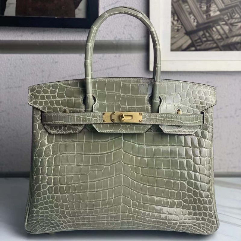 Túi xách Hermes Birkin da cá sấu màu xám size 30