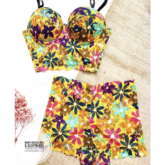 Bộ Bra Corset Thiết Kế Mút Nâng Hoa Vàng Mary House Bra & Sleepwears