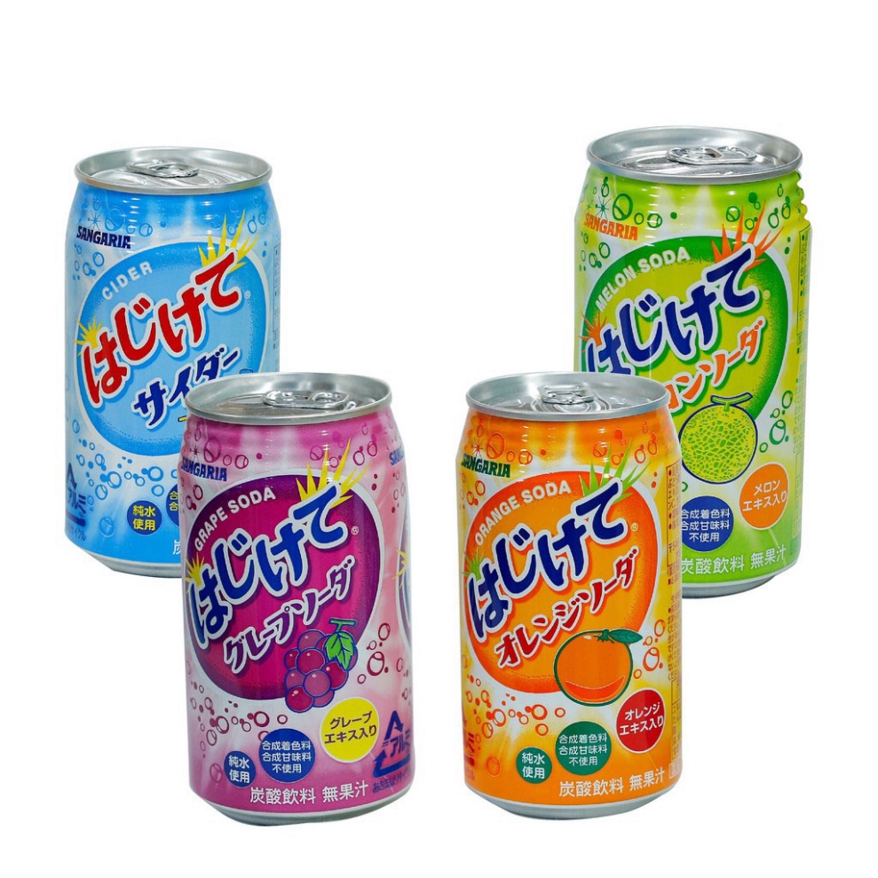 Nước ép Sangaria cắt giảm calories 340g, Nước soda Sangaria Hajikete nhiều vị 350g Nhật Bản