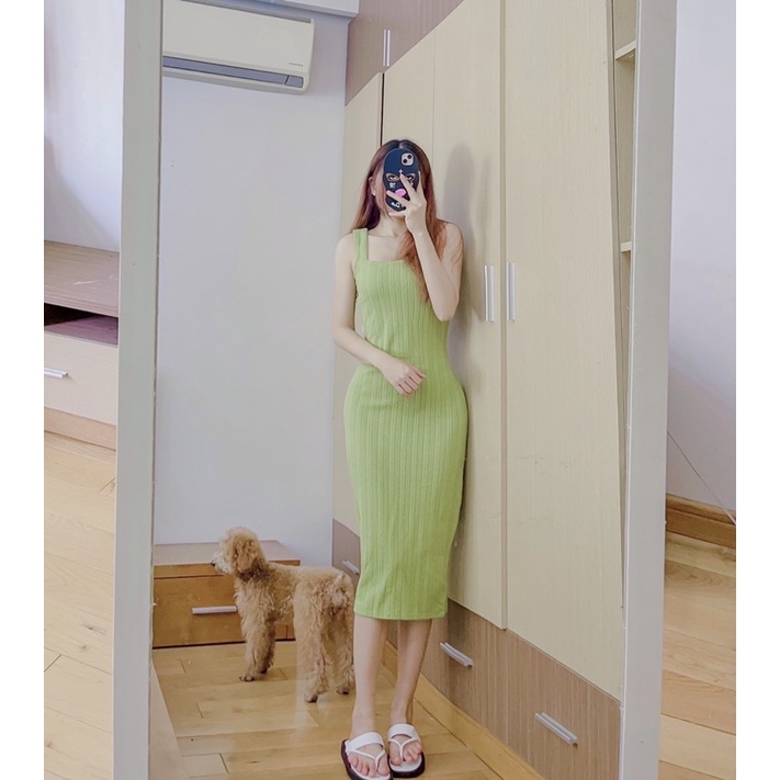 Đầm body len xanh cốm