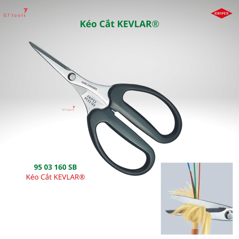 Kéo Knipex Cắt Sợi Kevlar® với Lưỡi Sần - 95 03 160 SB _G7tools Hà Nội_