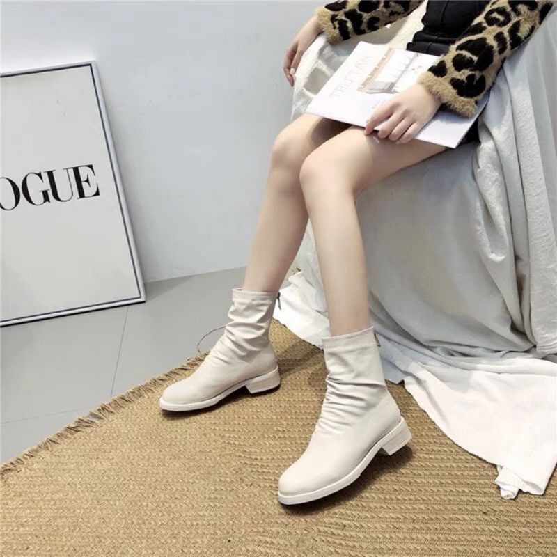 Boss nữ Kans&Kai mũi tròn da lì thiết kế kiểu nhúm khóa sau cao 3cm Ms 523