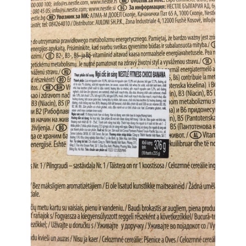 Combo 16 Thanh Ngũ Cốc Nestle Fitness Vị Chuối Socola