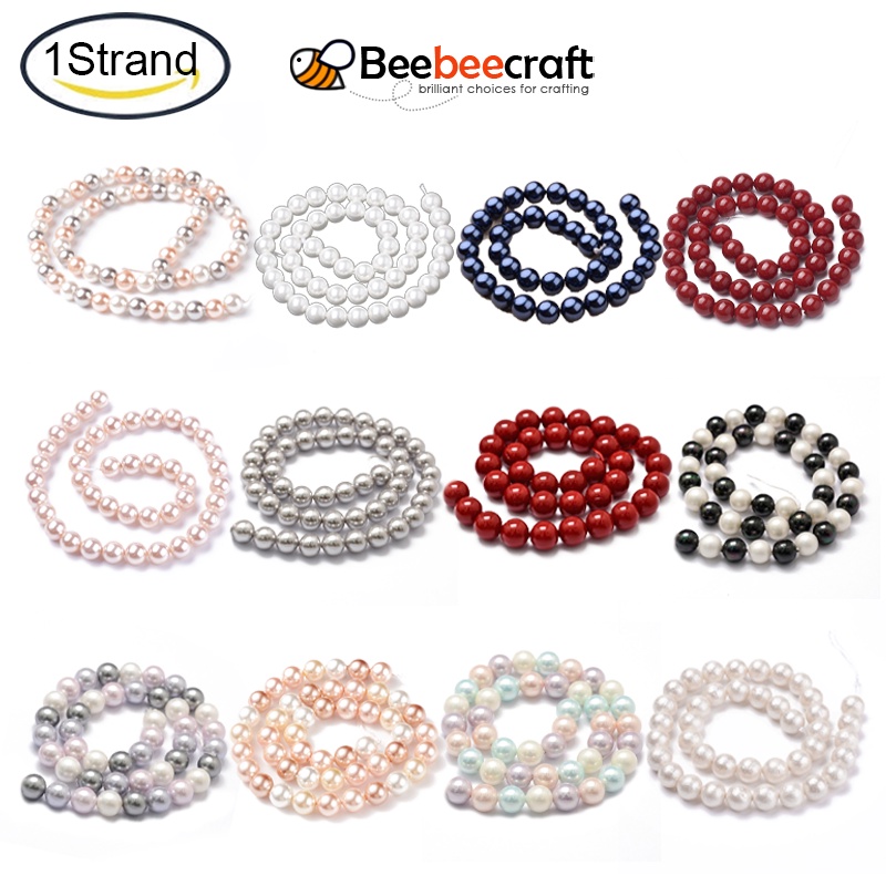 1 Sợi Hạt Ngọc Trai Đánh Bóng Nhiều Màu Sắc Lỗ Tròn 8mm: 1mm Khoảng 27 Cái / Sợi Nhỏ 8 inch (20.32cm)