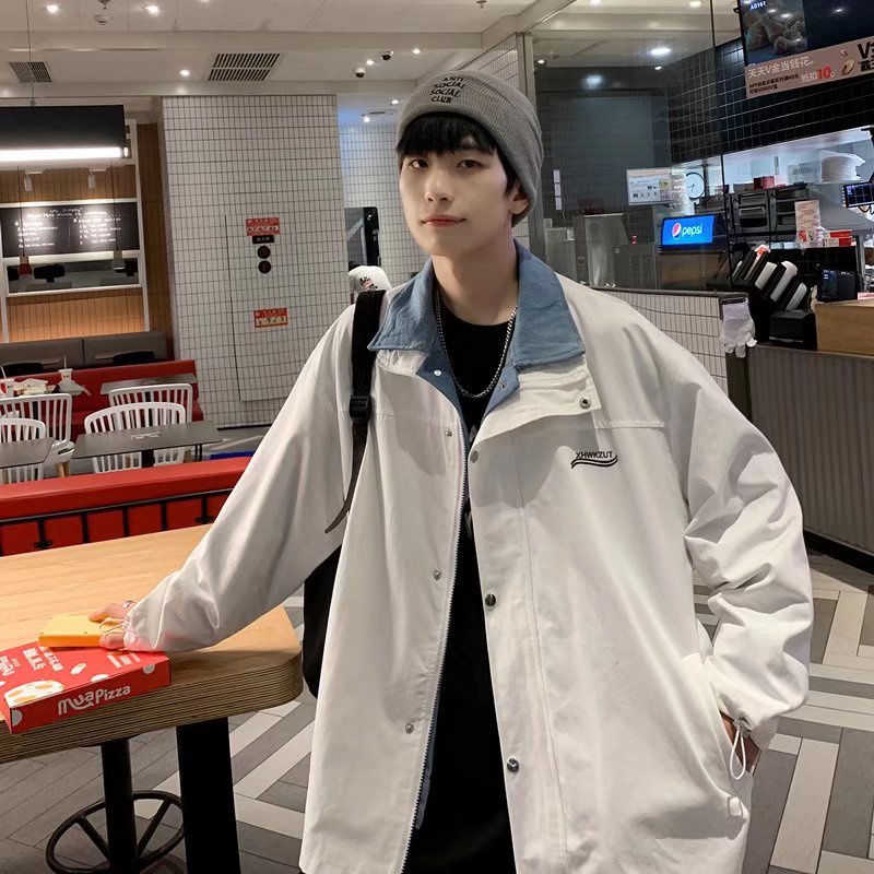 Áo Khoác Giả Hai Lớp Dáng Rộng Thời Trang Retro Nhật Bản Cá Tính Cho Nam