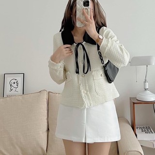 Áo khoác dạ tweed cổ nơ (ảnh thật/ có sẵn)
