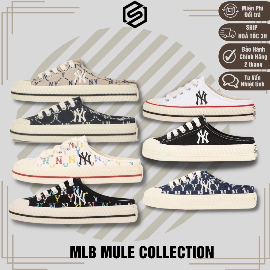 Giày sục MLB Mule màu đen dễ mang, MLB NY - Fak.e hoàn tiền