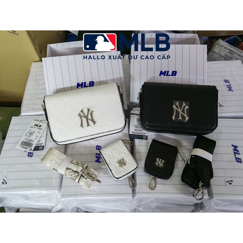 Túi Đeo Chéo Da MLB Đen Trắng Kèm Túi Nhỏ Fullbox