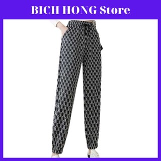 Quần Lụa Nữ Jogger Bo Gấu Phom Rộng Mặc Nhà Thoải Mái Freesize Bigsize
