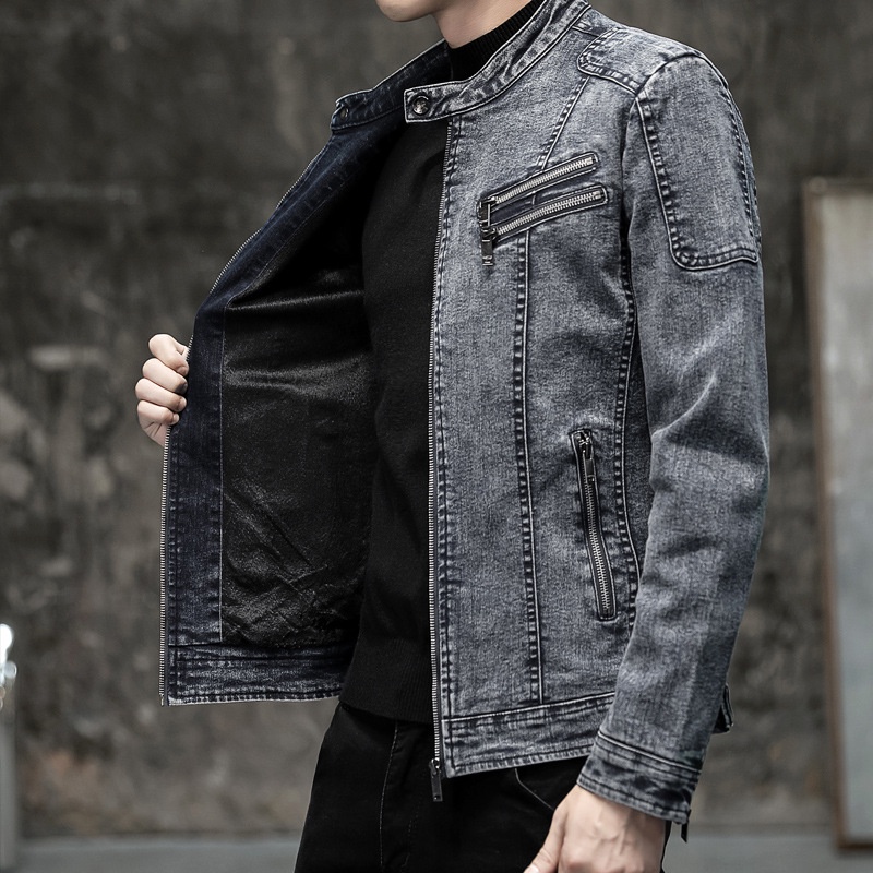 Áo Khoác Denim Dáng Ôm Vải Cotton Kiểu Retro Hàn Quốc Thời Trang Mùa Thu Cho Nam