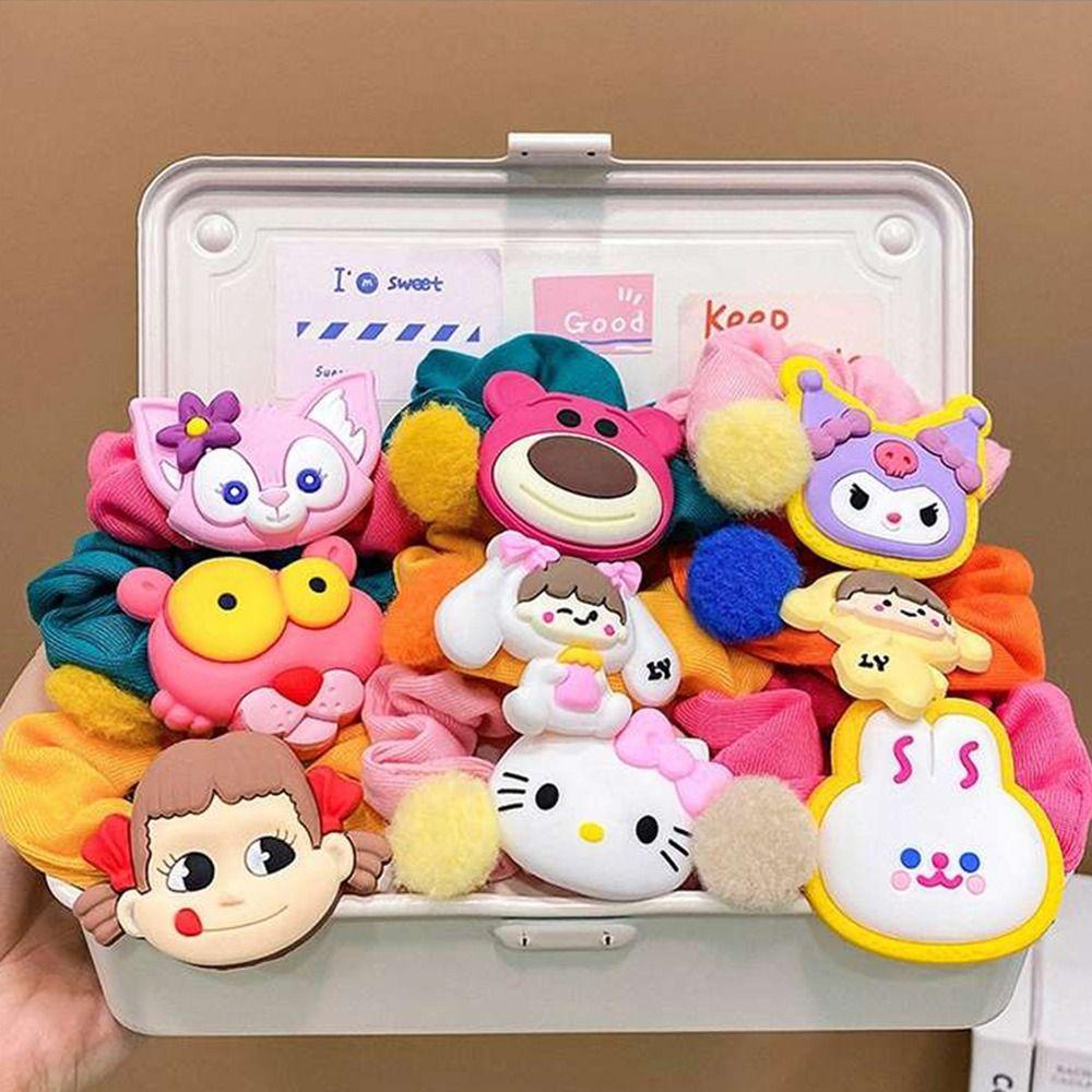 Dây Cột Tóc Đuôi Ngựa Hình Gấu / Dâu Tây Hoạt Hình Đính Quả Bông Dễ Thương Cho Bạn Gái